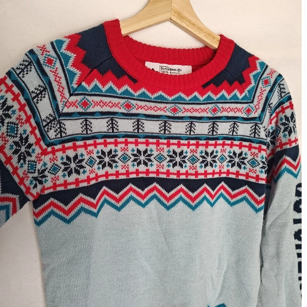 Dutch Bros Sweater Fair Isle Nordic Windmill Ugly Christmas‎ Blue Red Unisex S